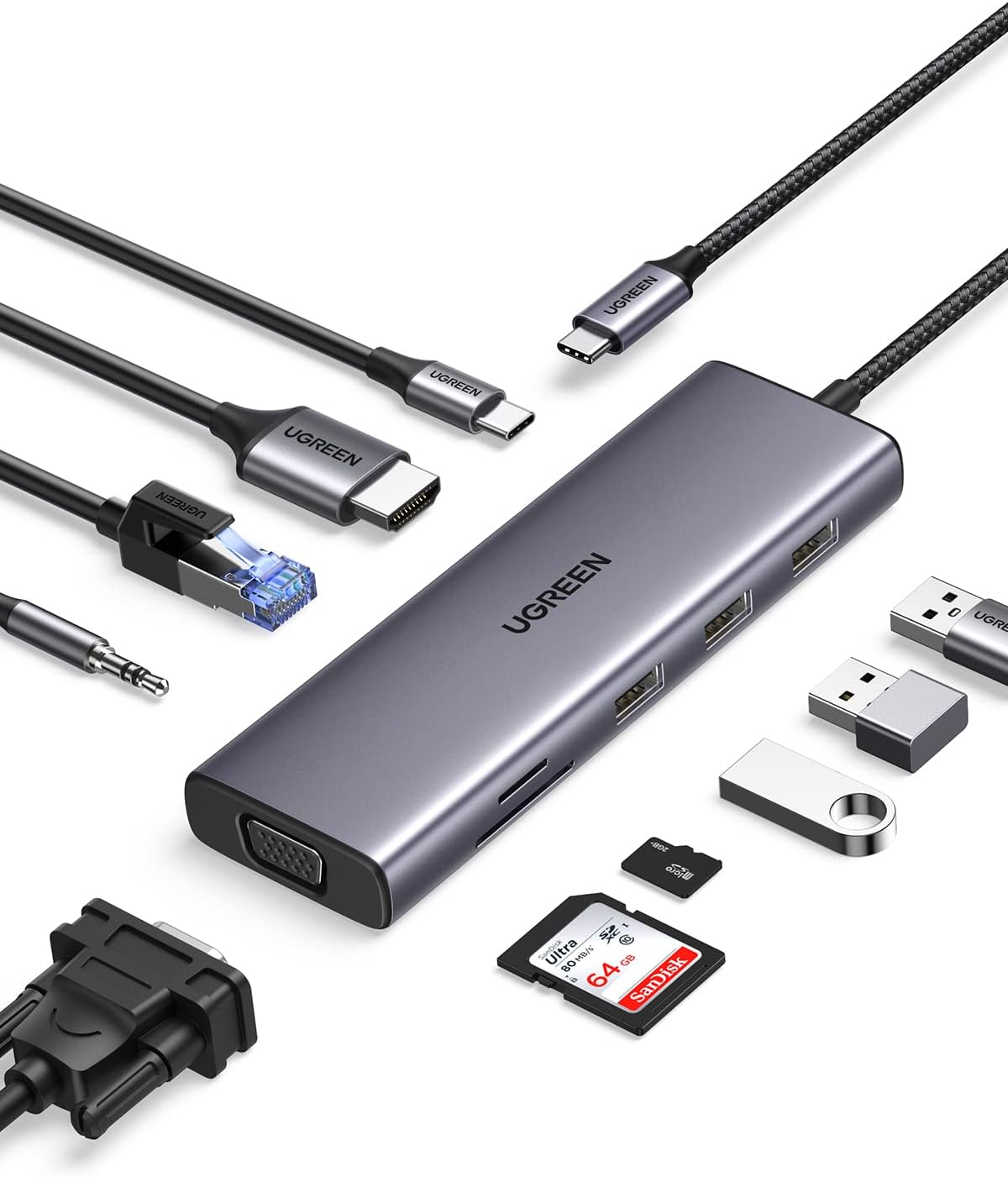 UGREEN 10-in-1 USB-C Hub | 4K HDMI & FHD VGA Dual Display | 100W PD, Gigabit Ethernet, USB 3.0, 3.5mm Audio, SD/TF | Multiport Adapter for MacBook Pro/Air, HPComputer & Laptop AccessoriesDual Video OutputThe type C multiport adapter features 4K video outp